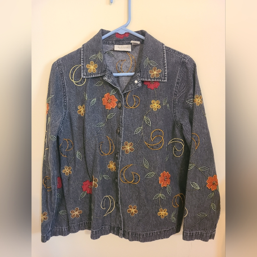 Vintage Soft denim floral embroidered shirt/jacket size S